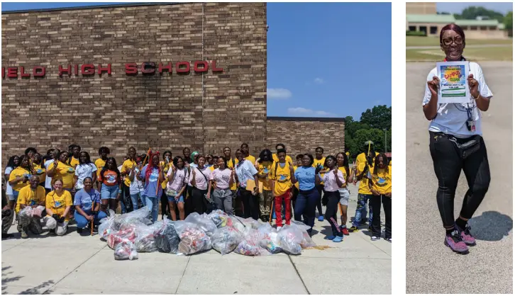 Children at Midfield High School participating in the Spring Clean-Up program